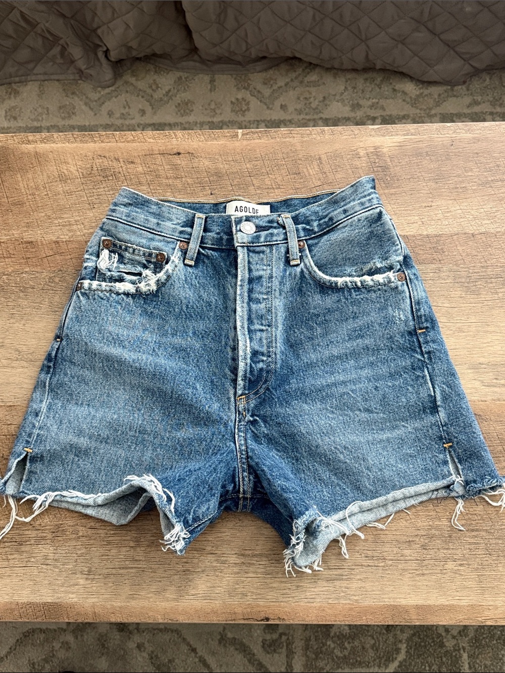 AGOLDE high Rise Distressed Denim Jean Women's Shorts Dee Sz 23